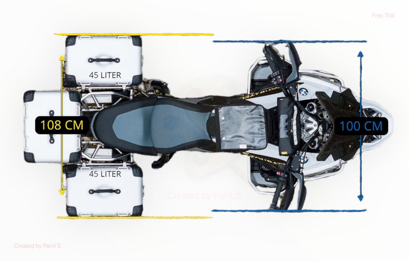 Benieuwd naar de afmetingen van de R1300 GS met Touratech zijkoffers?